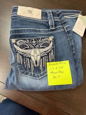 Miss Me Blue Embroidered Boot Cut Jeans with Stud Detail